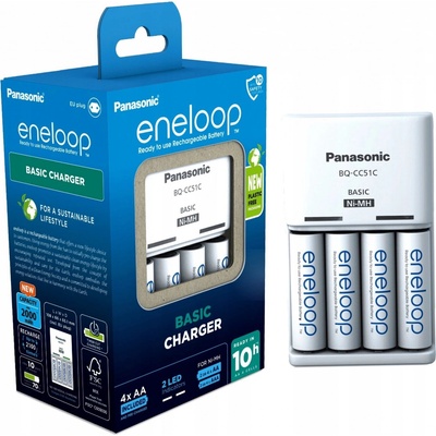 Panasonic Eneloop Basic Charger + 4x 1900mAh K-KJ51MCC40E