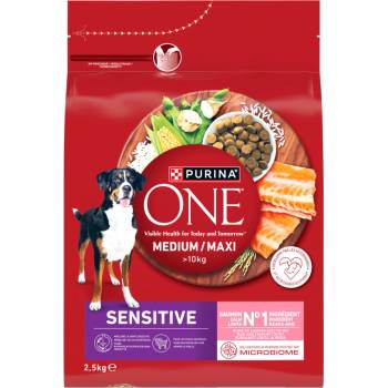 ONE Sensitive Medium/Maxi Храна за възрастни кучета, богата на сьомга с ориз 2, 5 кг