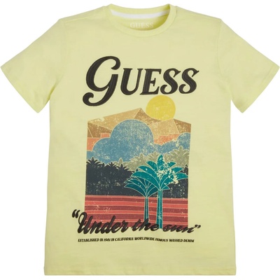 GUESS Тениска с къс ръкав в цвят лайм за момче с цветна щампа Guess