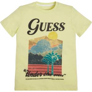 GUESS Тениска с къс ръкав в цвят лайм за момче с цветна щампа Guess