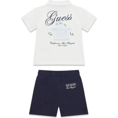 Guess Бяла тениска с яка и къси тъмносини панталони за бебе момче Guess