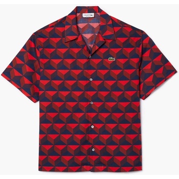 Lacoste Риза с къс ръкав Lacoste Short Sleeved Monogram Print Shirt - Red IKL