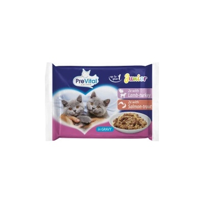 Prevital mačka Junior jahňa, morka, losos a pstruh, vrecko 100 g 4 pack