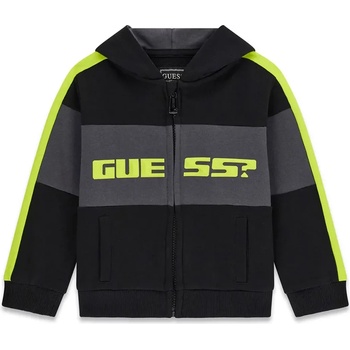 GUESS Спортен суичър за мини момче в черен цвят с контрастни ленти и електрикав надпис Guess