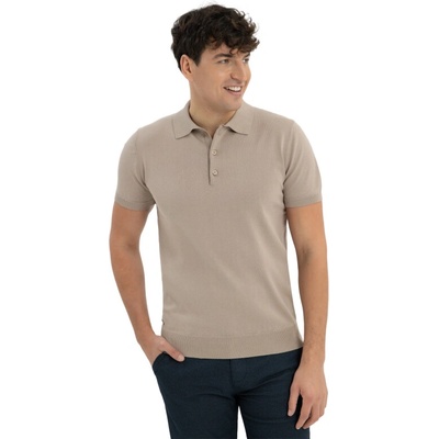 Pánské polo tričko s krátkým rukávem VOLCANO-O-MORO-BEIGE Béžová