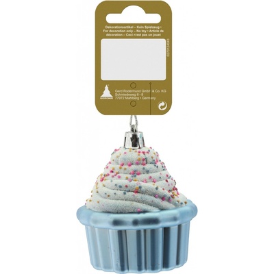 GEROMA Plastová vianočná ozdoba cupcake modrý metalický 8 cm 1 ks