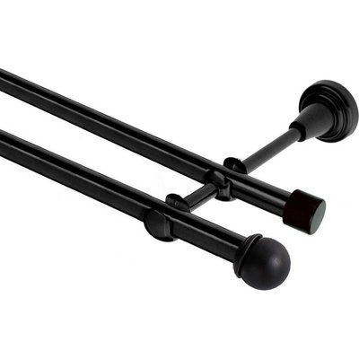 OK-GarnýžeCZ Garnýž kovová dvouřadá 19mm Todi černá 190 cm do stěny / na tunýlek - bez kroužků