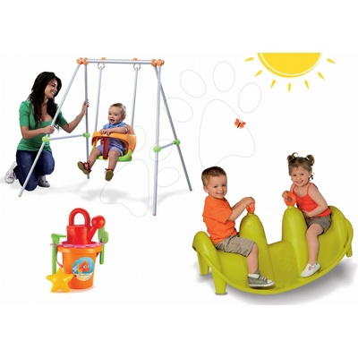 Smoby 310046-2 houpačka s kovovou konštrukciou a houpačka tuleň s vedro setom Macko Pu