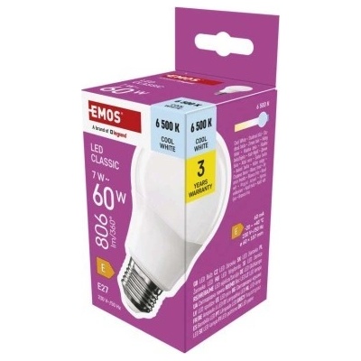 Emos LED žiarovka Classic A60 / E27 / 7 W 60 W / 806 lm / Studená biela