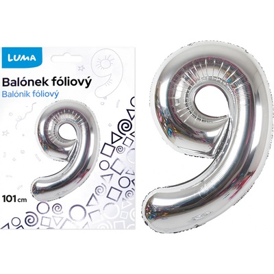 Balónek foliový č. 9 STŘÍBRNÝ 101cm