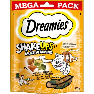 Dreamies Shakeups Multivitamins Snacks Poultry Picknick kuracie kačica mačacia trava 4 x 165 g