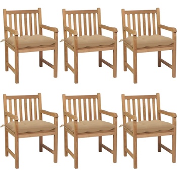 vidaXL Градински столове 6 бр с бежови възглавници тиково дърво масив (3073049)