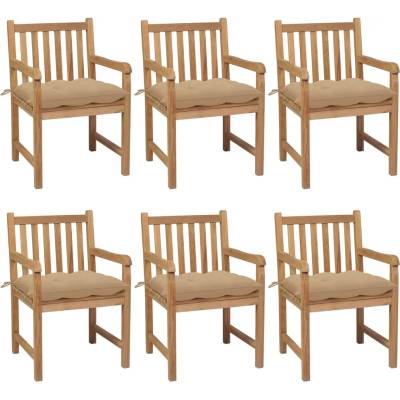 vidaXL Градински столове 6 бр с бежови възглавници тиково дърво масив (3073049)