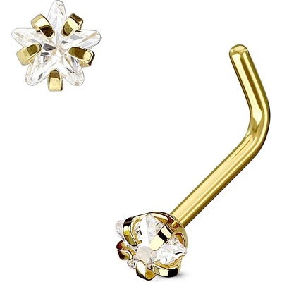 Šperky4U zlacený piercing do nosu hvězdička čirý kamínek N0067-GDC