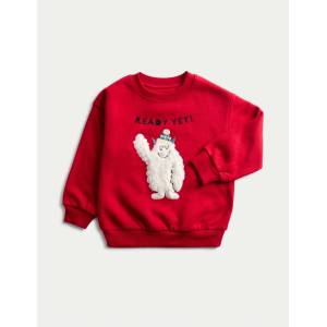 Marks & Spencer Суитшърт с коледен мотив Yeti, с висок процент памук (2-8 години) Marks & Spencer червен Marks & Spencer | Cherven | Момчешки | 2-3 години