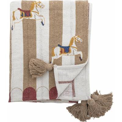 Bloomingville Biela/hnedá deka z recyklovanej bavlny Merry-go-round 130x160