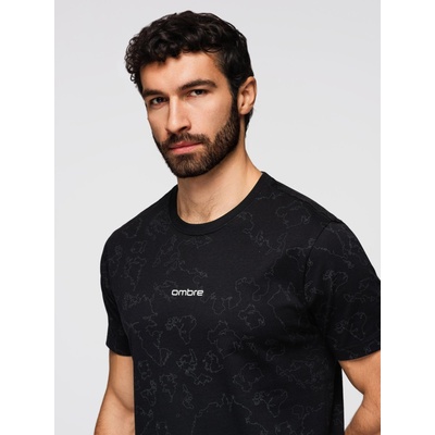 Ombre Clothing Мъжка памучна тениска с цял принт и надпис "ombre" на гръдта - черна V1 OM-TSFP-0263 Ombre Clothing Ombre Clothing | Cheren | МЪЖЕ | S
