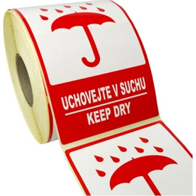 Traiva s.r.o Značení obalů - Uchovejte v suchu / Keep dry - červený piktogram Verze: x mm tl. mm - kotouč 500 ks - Kód: 17656