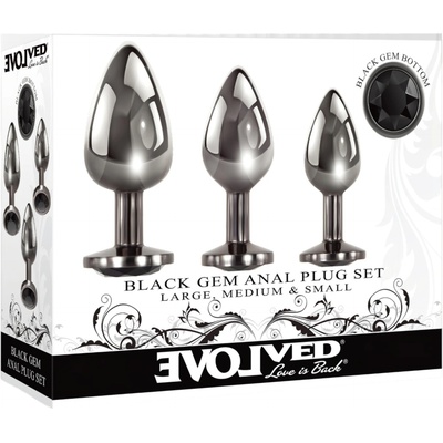 EVOLVED Черен скъпоценен камък - метален анален плъг сет, с черен камък (сребрист)