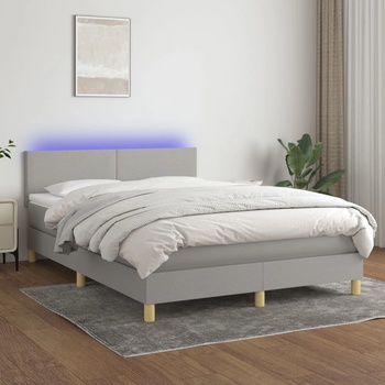 vidaXL Боксспринг легло с матрак и LED, светлосиво, 140x190 см, плат (3133549)