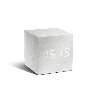 Часовник с термометър и аларма GINGKO CUBE от бяло дърво с бели цифри (Gingko GK08W13)