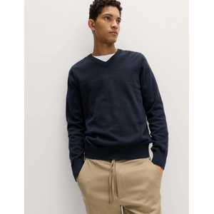 Marks & Spencer Чисто памучен пуловер с V врат Marks & Spencer морска синя Marks & Spencer | Sin | МЪЖЕ | S REG