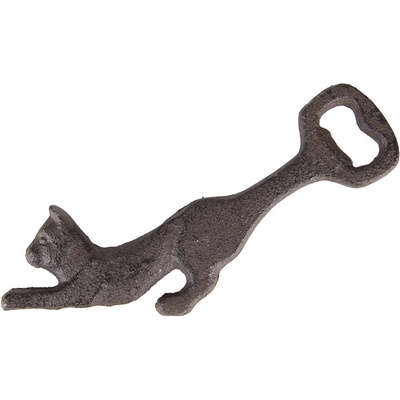 Hnědý litinový otvírák na láhve kočka - 17*9*1 cm - Clayre & Eef