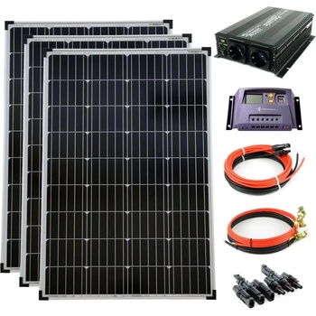 Image 1 of Solartronic Пълен комплект 3x100W, соларни панели 12V , Инвертор 1500W, Контролер 20A (SET300M-NM1500-LR20Agelb-1000mm)