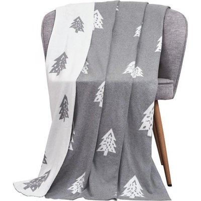 SCANquilt pletený pléd DESIGN stromečky šedobílá střední 130x200