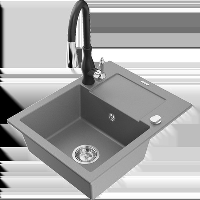 Enzo гранитна мивка с една камера с отцедник и кухненски смесител Savita, сив - 6506-71-672601-70 (6506-71-672601-70)