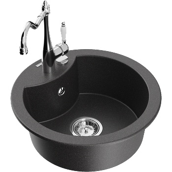 Mexen Diego гранитна мивка с 1 корито и кухненски смесител Carla, черно на пръски - 6512-76-670700-00 (6512-76-670700-00)