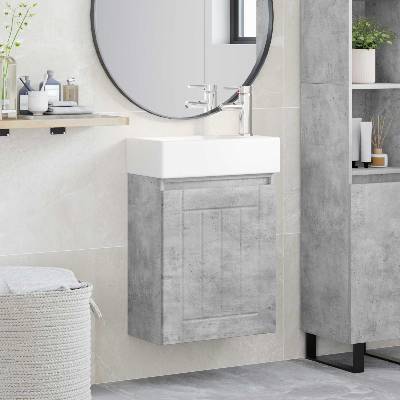 vidaXL Мивка за баня със смесител Бетонно сиво 45, 5 x 25, 5 x 84 см (889494)