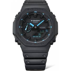 Casio G-Shock GA-2100-1A2ER Мъжки часовник-Черен със сини акценти, Кварц, Аналогов-Дигитален, Водоустойчив 200м Часовници