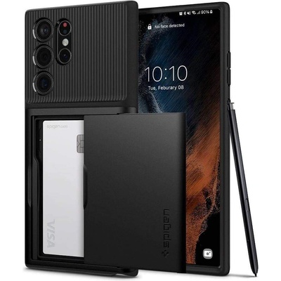 Spigen Slim Armor CS Case - хибриден кейс с отделение за кр. карти и най-висока степен на защита за Samsung Galaxy S22 Ultra (черен)
