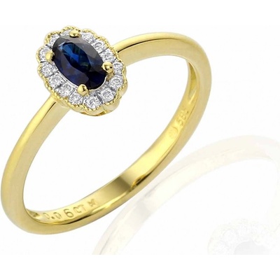 Klenoty Budín diamantový zlatý prsten alá Kate Middleton s pravým modrým safírem 3811083