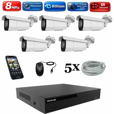Amiko IP 5 kamerový set Varifokal 4K Ultra HD 8Mpix Tube 1805K5