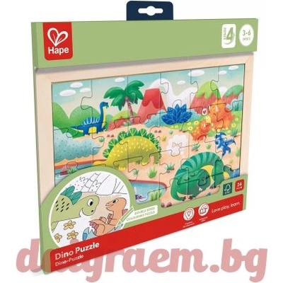 Hape Дървен пъзел hape e1641 - 24 части - Динозаври (h1641)