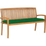 vidaXL Стифираща градинска пейка с възглавница, 159 см, тик масив (3063326)