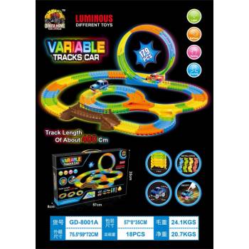 RKToys Svítící autodráha VARIABLE Light Loop 179 dílů se smyčkou 360°