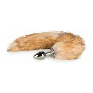 Rimba Aluminium Plug with Faux Fox Tail - Silver & Grey, Medium