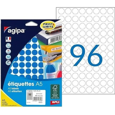Etikety kruhové 15mm Agipa A5 modré 114312