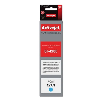 Activejet AC-G490C мастилена касета (заместител за Canon GI-490C, Supreme, 70 ml, 7000 страници, циан) (AC-G490C)