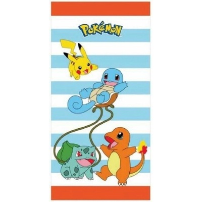Halantex bavlnená plážová osuška Pokémon Pikachu Squirtle Bulbasaur a Charmander 70 x 140 cm