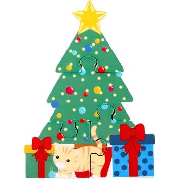 Orange Tree Toys Дървен пъзел Orange Tree Toys - Коледна елха, 4 части (OTT06495)