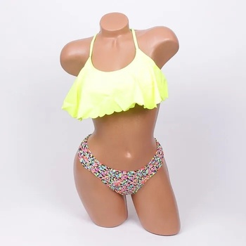 Image 1 of Дамски бански в неоново жълто с ефектна бикина - чашка b