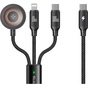 Mcdodo Кабел 3в1 O Series - Mcdodo (CA-4940) - USB-C → Lightning/USB-C/зарядно за Apple Watch, 100W, 1.2m - Черен