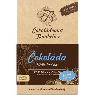 Čokoládovna Troubelice hořká 67% s kokosem, 45 g