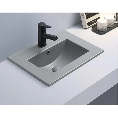 Inter Ceramic Мивка за баня 81х46 см Мони, порцелан, сив мат за поставяне върху шкаф (8066g)