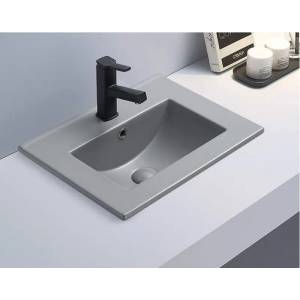 Inter Ceramic Мивка за баня 81х46 см Мони, порцелан, сив мат за поставяне върху шкаф (8066g)