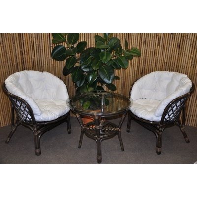 Ratanová sedací souprava Bahama hnědá 2+1, polstr MAXI bílý – Zboží Mobilmania